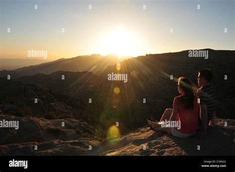 Tourists at Windy Point Vista on Mount Lemmon, Tucson, Arizona, USA ...