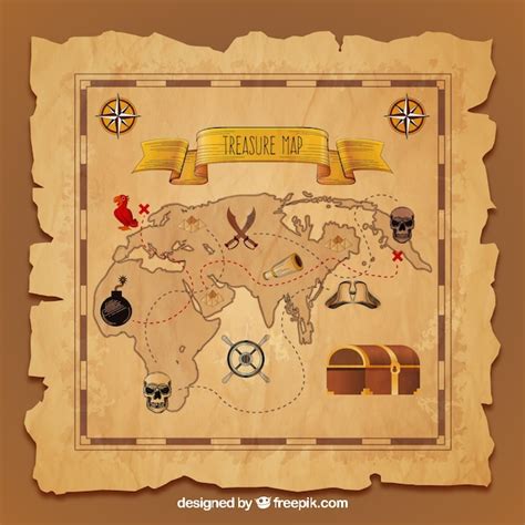 Premium Vector | Vintage treasure map in realistic design