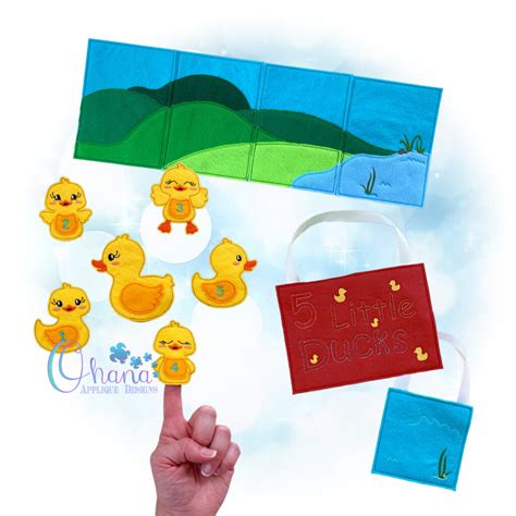 5 Little Ducks Finger Puppets - Ohana Applique Designs