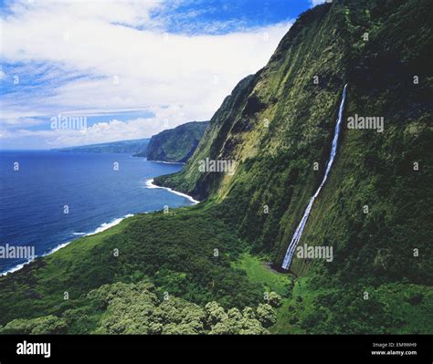 Hawaii, Big Island, Hamakua Coast, Waterfalls Cascade Into The Ocean ...