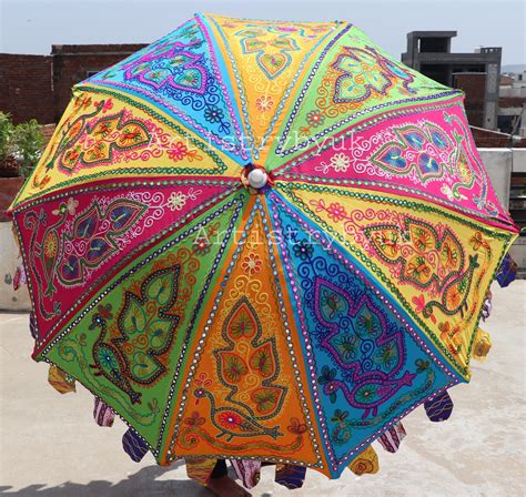 Decorative Patio or Garden Parasol Umbrella With Floral Embroidery Design Handmade Indian Garden ...