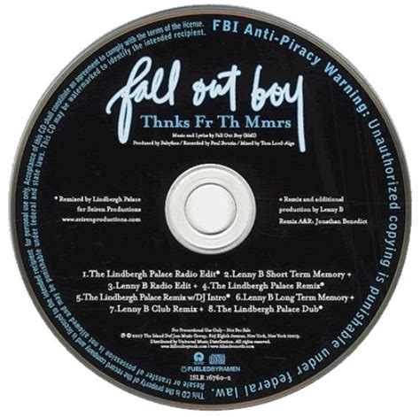 Fall Out Boy Thnks Fr Th Mmrs US Promo CD single (CD5 / 5") (409745)