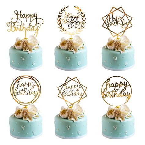 Gold Happy Birthday Cake Topper Acrylic Cupcake Topper Glitter Birthday Cake Supplies Party ...