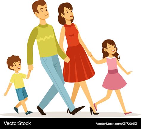 Cartoon family mother father children walking Vector Image