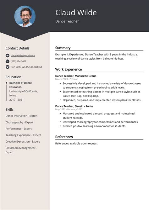 Dance Teacher Resume Example (Free Guide)