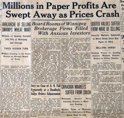 GREAT DEPRESSION-Canadian Newspaper Oct 29 1929-STOCK PROFITS SWEPT ...