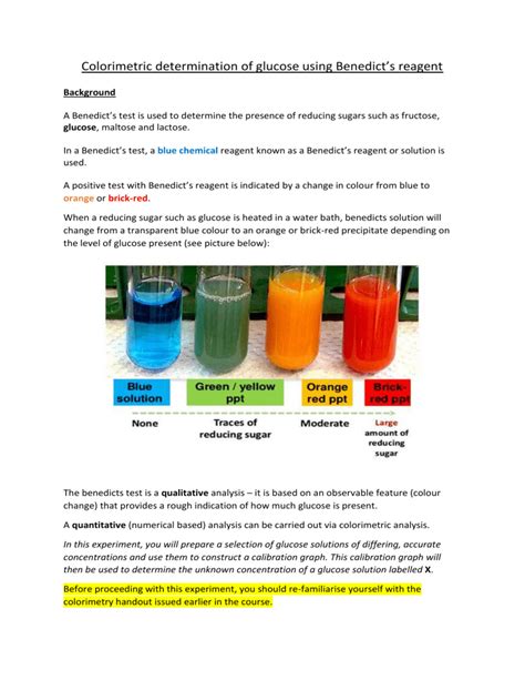 colorimetric analysis of glucose