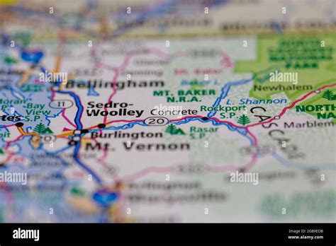 Concrete Washington State USA shown on a road map or Geography map Stock Photo - Alamy