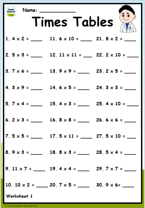 Multiplication Times Table Worksheet | Brokeasshome.com