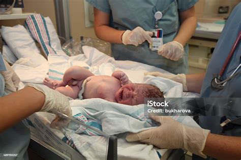 Just Born Baby Boy With Umbilical Cord Stock Photo - Download Image Now - Baby - Human Age ...