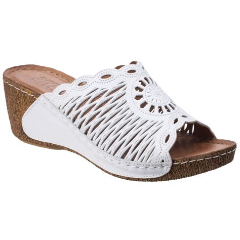 Riva Womens Reggio White Leather High Wedge Mules