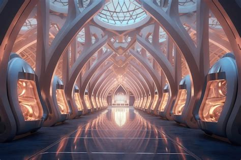 Premium AI Image | Futuristic Islamic Inspired Space Hall Interior ...