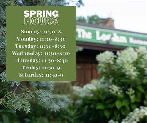 Log Jam Restaurant’s Spring Hours Start April 1st! | White Management