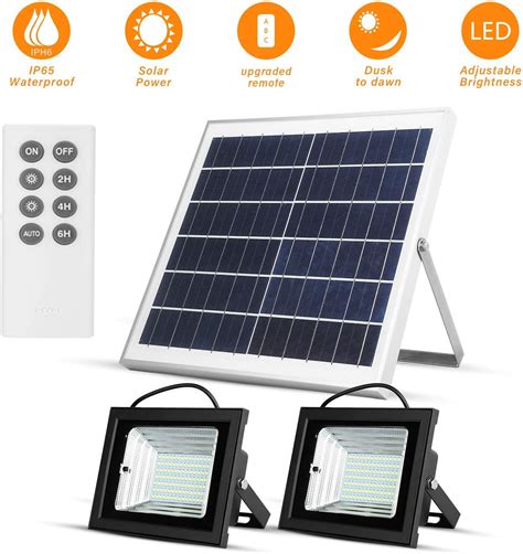 Solar Flood Lights Outdoor Dusk to Dawn Remote 15W 13.8" Solar Panels ...