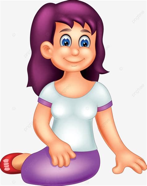 Cute Purple Hair Girl Sitting Cartoon Background Colorful Comic Vector, Background, Colorful ...