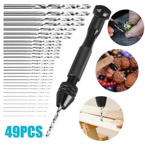 49PCS Hand Drill Bits Set, Hand Drill Set Precision Pin Vise Micro Mini Twist Drill Bits, Rotary ...