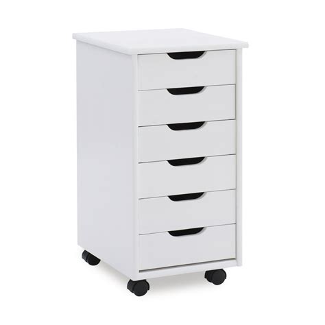 Linon Cary Six Drawer Rolling Storage Cart, White Finish - Walmart.com - Walmart.com