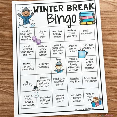 the winter break bingo game is shown on a table