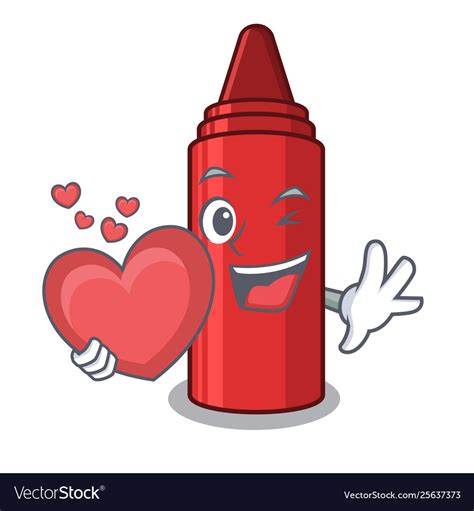 With heart red crayon in a cartoon bag Royalty Free Vector