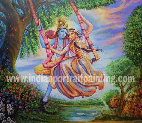 Radha Krishna on swing portrait painting – Indian Portrait Painting