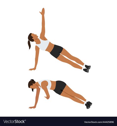 Woman doing thread the needle side plank exercise Vector Image