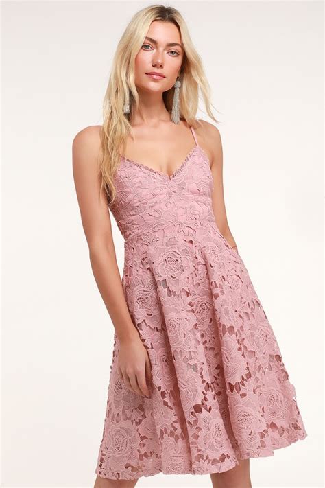 Pink Dress - Floral Guipure Lace Dress - Dusty Rose Midi Dress - Lulus