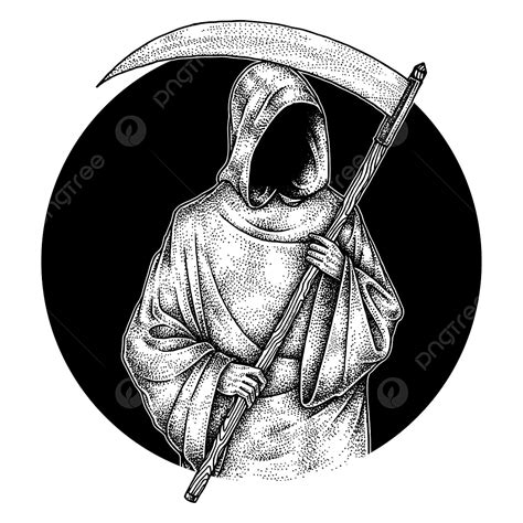 Grim Reaper Ghost Vector PNG Images, Creepy Grim Reaper Hand Drawn Illustration Pointillism ...