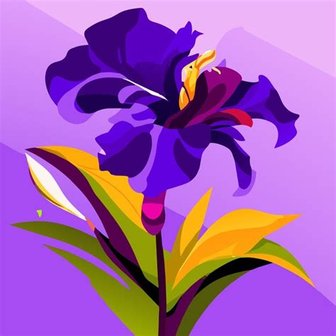 Premium Vector | Purple iris flower with bright yellow elements on the petals spring