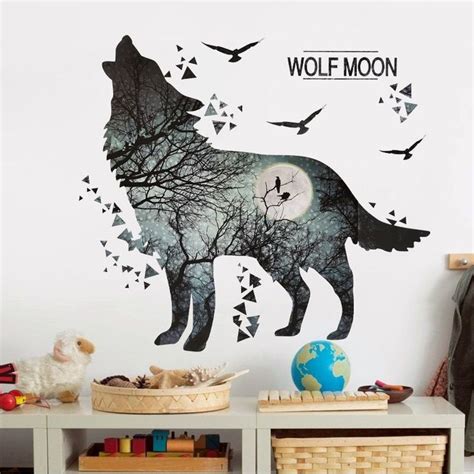 Nordic Style Blue Wolf Family Living Room Wall Sticker,living Room ...