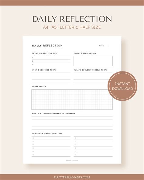 Daily Reflection Printable Daily Journal Template, to Do List PDF, Daily Review Worksheet, Daily ...