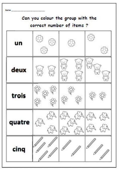 FRENCH Number WORKSHEET With Counting & Colouring