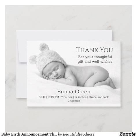 Baby Birth Announcement Thank You Card | Zazzle | Baby birth announcement, Birth announcement ...