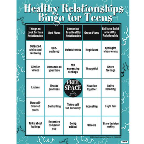 Healthy Relationships Bingo Game for Teens Childswork/Childsplay