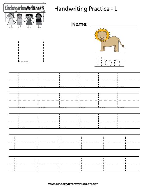 Kindergarten Letter L Writing Practice Worksheet Printable | Writing ...