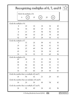 Recognizing multiples of 6, 7, and 8 | 3rd grade, 4th grade Math Worksheet | GreatSchools