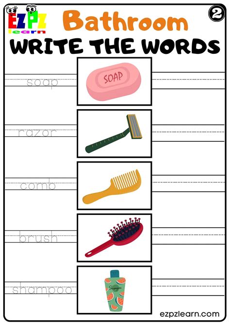 Bathroom Write the Words Worksheet for ESL and K5 Kids PDF Download Set ...