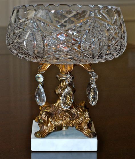 Vintage Cut Crystal Centerpiece Bowl with Brass by BirneyCreek