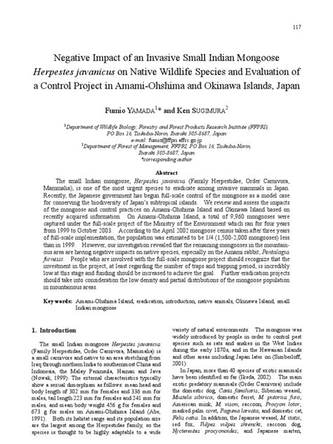 (PDF) Negative Impact of an Invasive Small Indian Mongoosein Amami ...