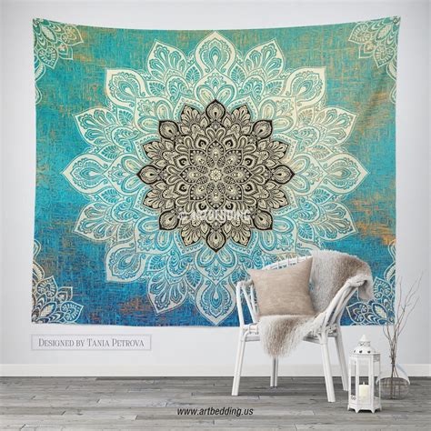 Boho Tapestry, Mandala tapestry wall hanging, bohemian decor, bohochic turquoise rustic decor ...