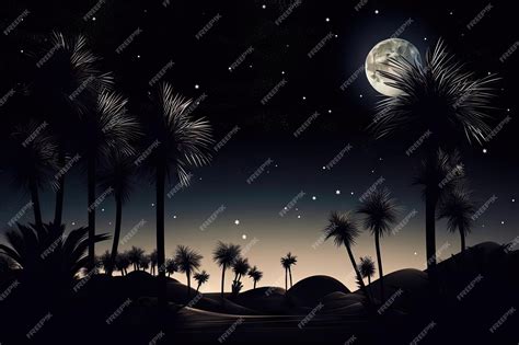 Premium AI Image | Night sky with stars and moon over palm trees on ...