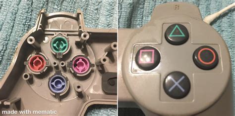 The back of the buttons on a PS1 controller are color coded for ...