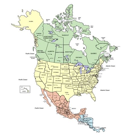 North America, Canada, USA and Mexico PowerPoint Map, States and ...