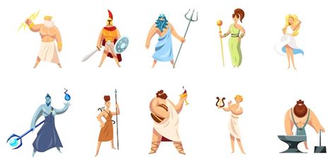 Free Vector | Greek mythology characters collection. Athena, Hephaestus, Ares, Poseidon, Zeus ...