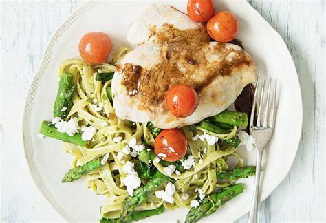 Nadia Lim's chicken with balsamic tomatoes, salsa verde and fettuccine ...