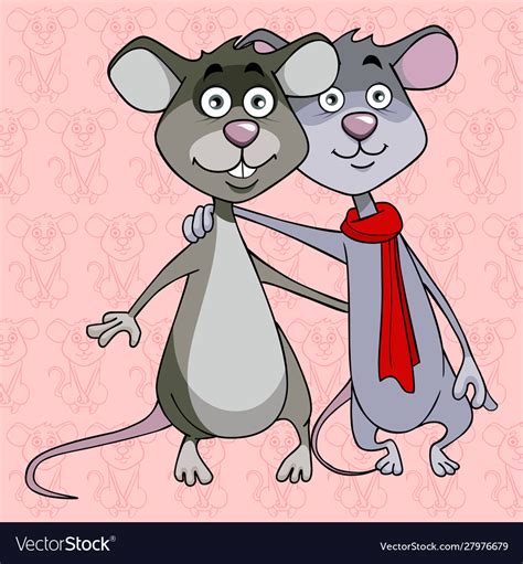 Two cute gray cartoon rats hugging amicably Vector Image