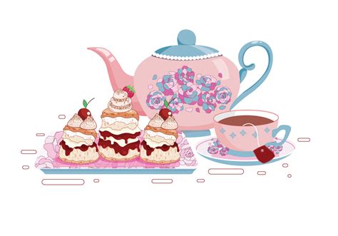 Set of Tea Cups and Scone Vectors 156012 Vector Art at Vecteezy