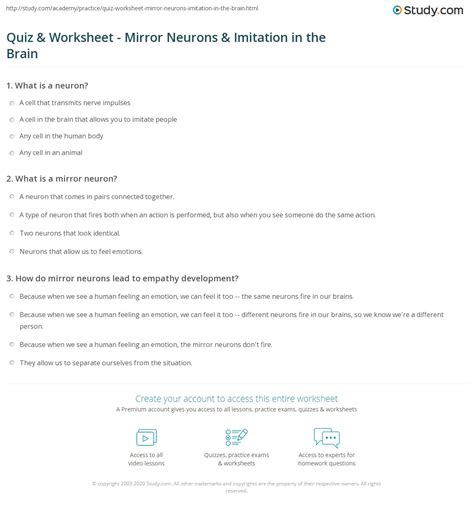 Quiz & Worksheet - Mirror Neurons & Imitation in the Brain | Study.com