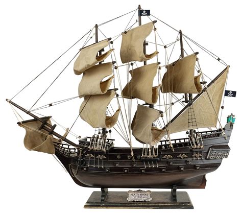 SAILINGSTORY Wooden Pirate Ship Model Black Pearl Model Ship Sailboat Decor Beige Sails 27" 27 ...