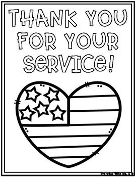 Veterans Day Memorial Day Thank You For Your Service Cards Coloring Page Pack