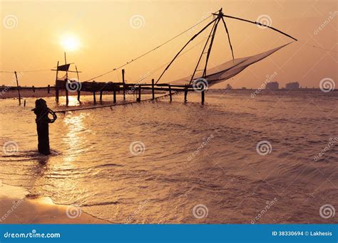 Sunset at Tropical Beach with Chinese Fishing Nets Stock Photo - Image of ocean, kerala: 38330694